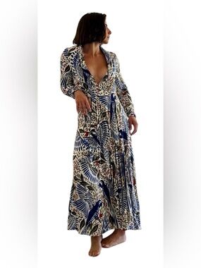 chinese dress ladies Farm Rio Provisrio Printed Open Back Maxi Dress
